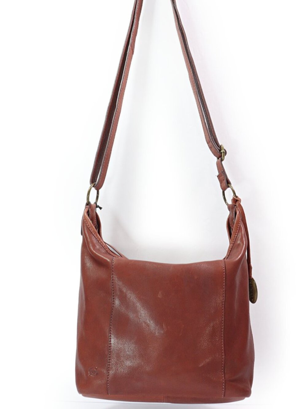 Born Morley Crossbody Hobo Bag in Saddle Brown Leather Adjustable Strap Slouchy